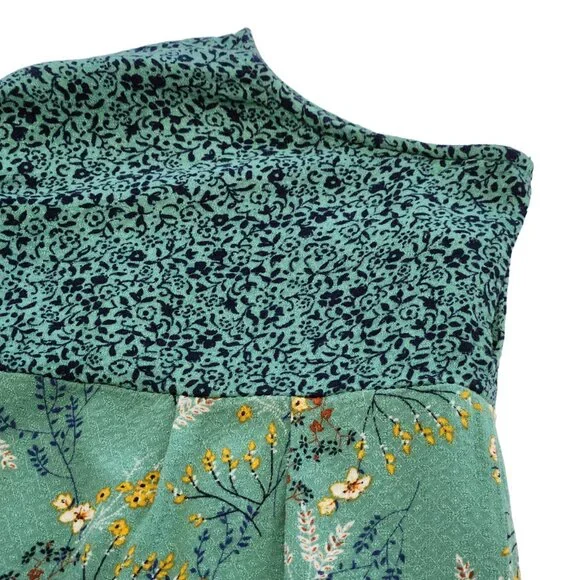 DR2 Green with Navy & Yellow Print Short Sleeved Pullover Blouse Size M - Picture 6 of 12